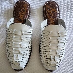 Sam Edelman White Woven Slip-On Mule Sandals